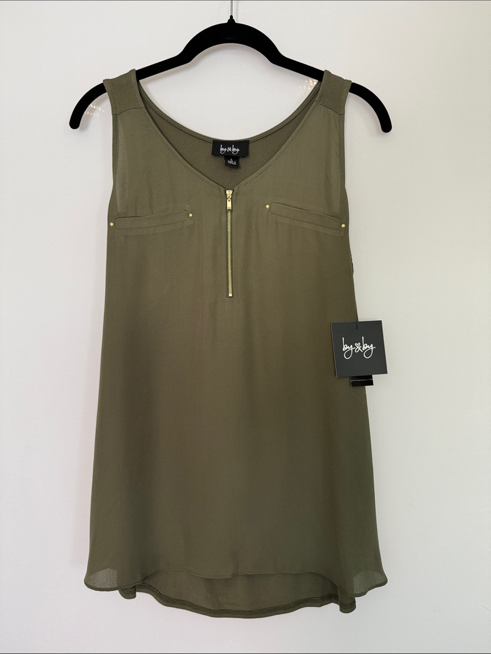 by & by Olive Zip Detail Mixed Media Sleeveless Blouse